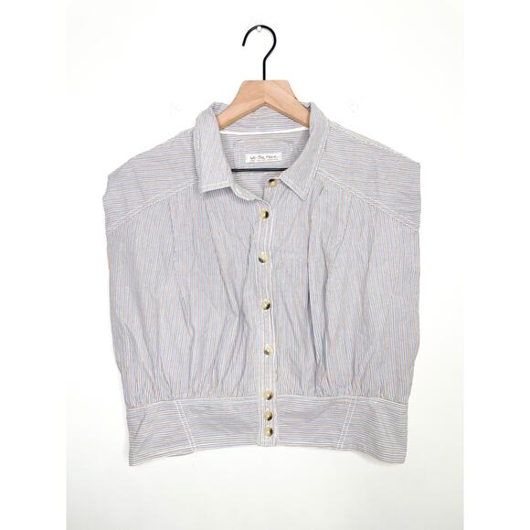 ⭐️ 3/$20 Free People Cassie Button Up Crop Top Large Smocked Stripe Summer - Picture 2 of 12